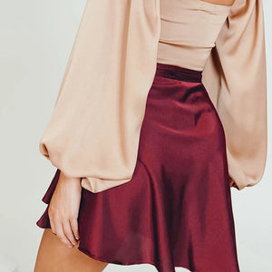 Lace-up  chiffon satin wrap skirt