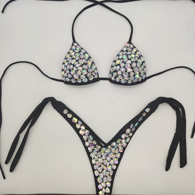 Sexy Luxury Crystal Diamond Thong Bikini Set