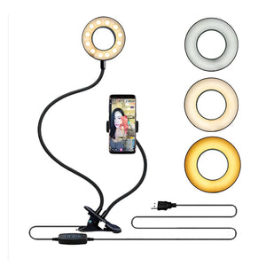 Universal Selfie Ring Light with Flexible Mobile Phone Holder Lazy Bracket Desk Lamp LED Light for Live Stream Office Kitchen