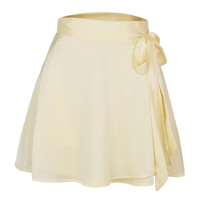 Lace-up  chiffon satin wrap skirt