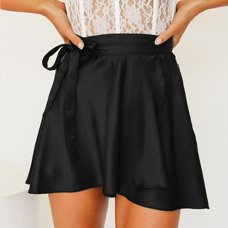 Lace-up  chiffon satin wrap skirt