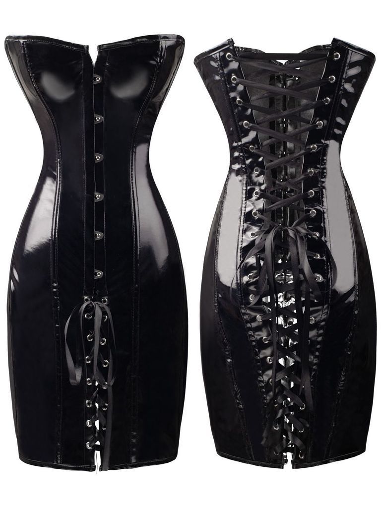 Sexy Womens Black PVC Corset Fetish Dress Ladies Dominatrix  Nightclubs corset S-XXL